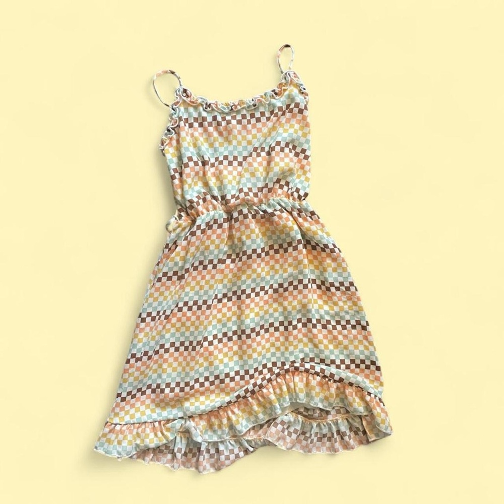 Papaya Pastel Checker Midi Dress in Blue, Yellow, Pink and Brown